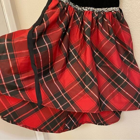 Lilt formal girls holiday dress black velvet red plaid hi low sequin - size 6 - Picture 2 of 9